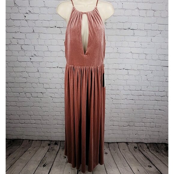 NWT Renz Bridal Pink Velvet Sleeveless Side Slit Bridesmaid Dress Size Small S - Picture 1 of 13